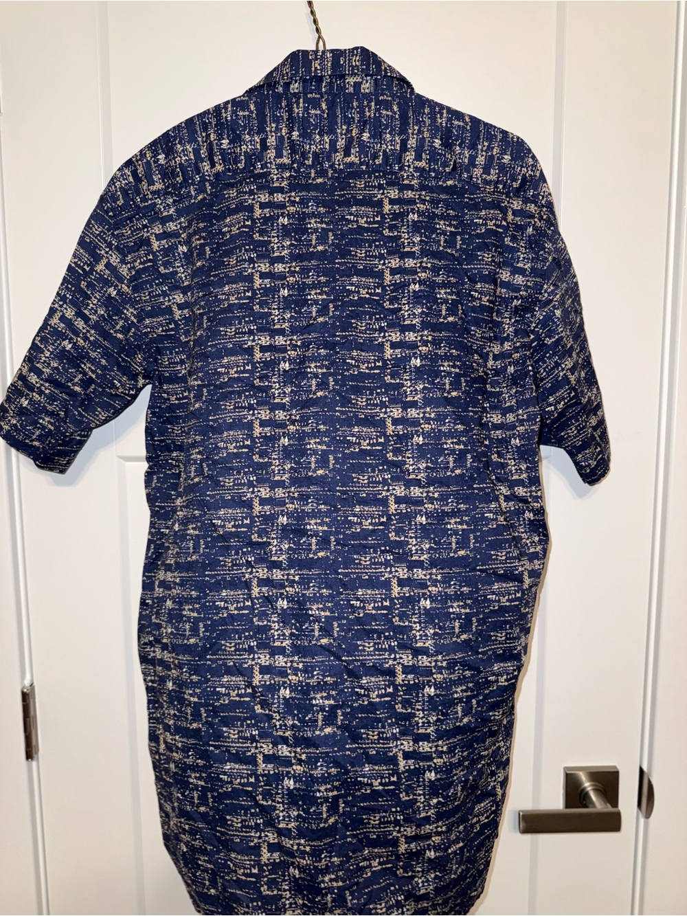 Men's Navy Printed Short-Sleeve Button-Down Shirt Large Tall 100% cotton - Picture 2 of 8